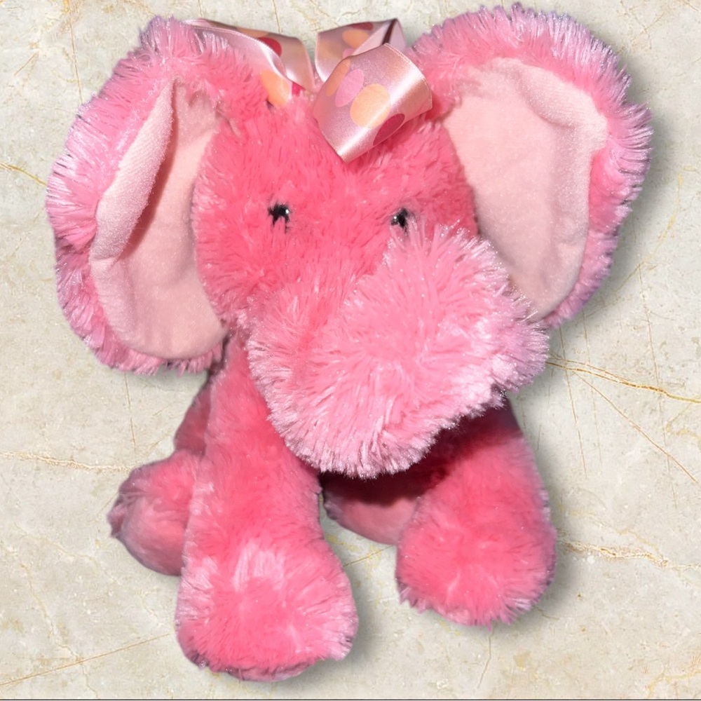 Applause Pink Baby Elephant With Pink Bow Plush Stuffed Animal Big Ears Soft 12"